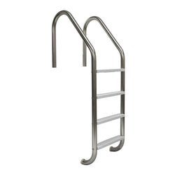 Aqua Select 4 Step Stainless Steel Pool Ladder with Non-Slip Plastic White Steps | Entry and Exit System for Inground Swimming Pools | 250 Pound Capacity | 1.9 Inch Outer Diameter