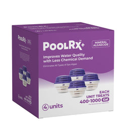 PoolRx+ Mineral Algaecide 4-Unit Pack, up to 6-Month Algae Control, for 400-1,000 gallons, Purple & White, New Formula with Silver.