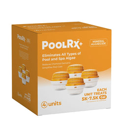 PoolRx+ Mineral Algaecide 4-Unit Pack, up to 6-Month Algae Control, for 5K-7.5K gallons, Orange & White, New Formula with Silver.