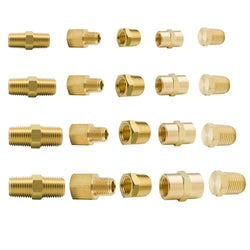 MeiChi 64pcs Brass Pipe Fitting Assortment Kits Hex Head Plug + Reducing NPT Adapter + Reducer Bushing + Hex Nipple + Hex Coupling for 1200 PSI