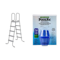 Bestway Flowclear Above Ground Swimming Pool Ladder 52” | Corrosion-Resistant Metal Frame with Heavy Duty Plastic Steps & Pool RX 101001 6 Month Algaecide Blue Treats 7.5k-20k gallons, Single, Unit