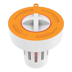 POOL FELLOWS Pool Tablet Dispenser for 3 inch Tablets, Floating Tablet Holder with Reminder and 3 Ajustable Settings, Durable Floater for Pools, Large Size (Orange)