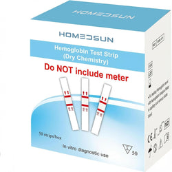HOMEDSUN 50 Pack Hemoglobin Test Strips with Lancets Droppers Exclusively Compatible with HSBHM-102 Hemoglobin Analysis Meter (Analyzer is Not Included)
