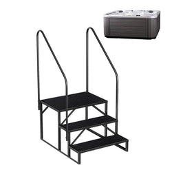 Hot Tub Steps with Handrail, 3 Step Ladder Pool Ladder Above Ground, Anti-Slip RV Stairs Steps for Hot Tub Camper Trailer Porch Swimming Pool(2 Handrails)