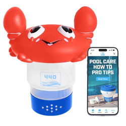 440 Pool Chlorine Floater Dispenser, Fits Up to 3 Pieces of 3-Inch Chlorine Tabs, Adjustable Flow, Control, Heavy-Duty Plastic - Suitable for Small & Large Pools - 8 Ounces | Cartoon Crab