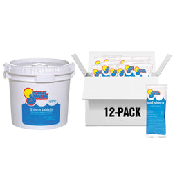 In The Swim Chlorine and Shock Bundle for Sanitizing Swimming Pools – Includes 25 Pound Bucket of 3 Inch Stabilized Chlorine Tablets and 12 x 1 Pound Bags of 68% Cal-Hypo Pool Shock