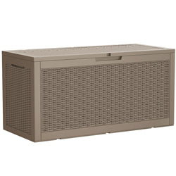 Devoko 95 Gallon Deck Box Large Resin Outdoor Storage Box, Waterproof and UV Resistant Lockable for Outdoor and Patio, Large Storage Cabinet for Patio Furniture, Tools and Pool Supplies, Light Brown