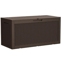 Devoko 95 Gallon Deck Box Large Resin Outdoor Storage Box, Waterproof and UV Resistant Lockable for Outdoor and Patio, Large Storage Cabinet for Patio Furniture, Garden Tools and Pool Supplies, Brown