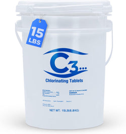 C3… 15 lbs. 3" Stabilized Chlorine Tabs for Swimming Pools | Easy to Use for Above Ground or Inground Pool | Slow Dissolving Individual Chlorinating Tablets | 15 Pound Bucket