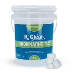 Rx Clear 1" Inch Chlorine Tabs | 15 Pounds | Use Tablets as Bactericide, Algaecide, & Disinfectant in Swimming Pools | Stabilized, Long Lasting, Slow Dissolving, & UV Protected