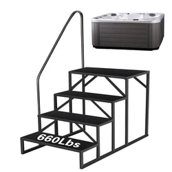 Hot Tub Steps with Handrail, 4 Step Ladder Pool Ladder Above Ground, Anti-Slip RV Stairs Steps for Hot Tub Camper Trailer Porch Swimming Pool