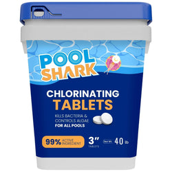 Pool Shark Swimming Pool Chlorine Tablets - 3-Inch Chlorine Tablets - Slow-Dissolving 90% Active Chlorine Tabs - Pool Chemicals for Inground Pools, Above Ground Pools, Saltwater, Spa, Hot Tub (40 lbs)