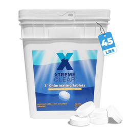 Xtremeclear 3" Swimming Pool Chlorine Tablets 99% Pure Tri-Chlor Pool Sanitizer 45LBS Slow Dissolving Chlorinating Tabs for Swimming Pools, Hot Tubs, Spa