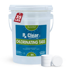 Rx Clear 3" Inch Chlorine Tabs | 35 Pounds | Individual Stabilized Chlorinating Tablets for Sanitizing Swimming Pools | Long Lasting, Slow Dissolving, and UV Protected