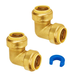 SUNGATOR 1-Inch Push Fit PEX Elbow, 90-Degree Plumbing Fitting Pipe Connector with Disconnect Clip, Push-to-Connect, Copper, PEX, CPVC, No Lead Brass Fittings (2-Pack)