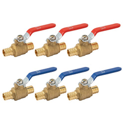 SUNGATOR 6-Pack Pex Ball Valve 3/4 Inch, Water Shut Off Valve, Brass Full Port Quarter Turn Crimp Pex Fittings for Hot and Cold Water, UPC Certified