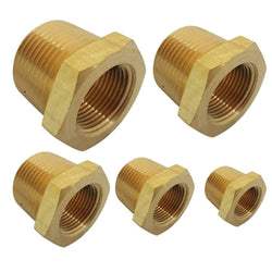 Brass Pipe Fitting Hex Bushing Assortment Kits NPT Male Pipe to NPT Famale Pipe 3/8"×1/4";1/2"×1/4";1/2"×3/8";3/4"×1/4";3/4"×3/8"（5pcs）