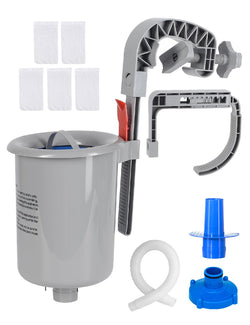 MUWOOB Above Ground Pool Skimmer - Wall Mount & Floating Pool Surface Skimmer for Leaves/Debris, Fits Inflatable/Metal Frame Pools with Adjustable Height Bracket, Basket and Hose (5 Socks Included)