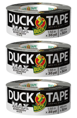 Duck Brand Max Strength Duct Tape, White, 3 Rolls, 1.88 Inch x 35 Yards Each, 240866