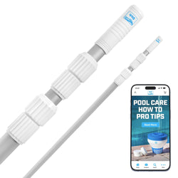 440 Telescopic Pool Pole 12ft - Heavy Duty Aluminum, Telescoping Pool Skimmer Pole for Leaf Rake, Net, Brush, Vacuum Head - Adjustable Handle Stick for Standard Attachments, Cleaning Swimming Pools