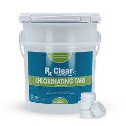 Rx Clear 1" Inch Chlorine Tabs | 35 Pounds | Use Tablets as Bactericide, Algaecide, & Disinfectant in Swimming Pools | Stabilized, Long Lasting, Slow Dissolving, & UV Protected