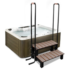 Hot Tub Ladder Above Ground,Pool Hot Tub Steps Wood with 2 Handrails and Anti-Skid Pads,600 LB Load Capacity Pool Stairs Pool Steps for Travel Trailers, Spa, Camper, 5th Wheels (2 Step, 2 Handle)