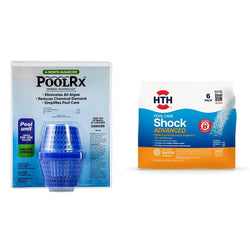 Pool RX 101001 6 Month Algaecide Blue Treats 7.5k-20k gallons + HTH 52036 Swimming Pool Care Shock Advanced, Swimming Pool Chemical, Cal Hypo Formula, (6 pack)