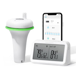 INKBIRD Floating Pool Thermometer Wireless with Easy Read Digital Monitor, 295ft Remote Smart WiFi Gateway | Water Temperature & Humidity | IPX7 for Swimming Pool, Hot Tub, Spa, Ice Bath