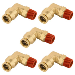 Boeray 3/8" Quick Push to Connect Fittings Brass 90 Degree Union Swivel Elbow Joint DOT Approved 3/8" Tube OD x 1/4" NPT Thread Air Brake Line Adapter Air Suspension Kit for Car Truck Trailers 5pcs