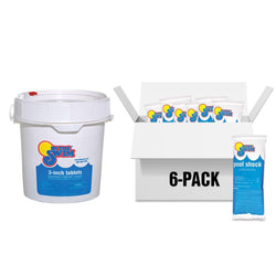 In The Swim Shock and Chlorine Bundle for Sanitizing Swimming Pools – Includes 6 x 1 Pound Bags of 68% Cal-Hypo Pool Shock and 10 Pound Bucket of 3 Inch Stabilized Chlorine Tablets