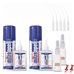 MITREAPEL CA Glue with Activator Kit 2x1.7oz-2x6.76 floz Instant Bond Professional Cyanoacrylate Adhesive and Super Glue Accelerator for Woodworking with Extra Caps&Microtips,DIY&Craft, Plastic,Repair
