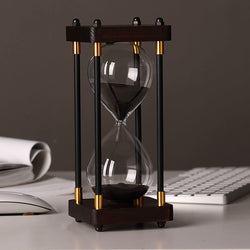 Hourglass Timer, 60-Minute Black Wooden Hourglass – Decorative Sand Timer for Desk, Coffee Table & Shelf Decor