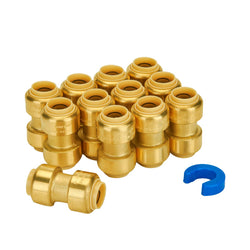 SUNGATOR 1/2 Inch Coupling, Push Pex Fittings 1/2 Inch, 1/2" Straight Coupling, No Lead Brass Push-to-Connect Fittings for Pex Pipe, Copper, CPVC, with 1 Disconnect Clip, Pack of 12