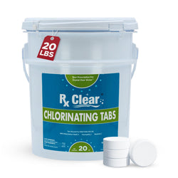 Rx Clear 3" Inch Chlorine Tabs | 20 Pounds | Individual Stabilized Chlorinating Tablets for Sanitizing Swimming Pools | Long Lasting, Slow Dissolving, and UV Protected