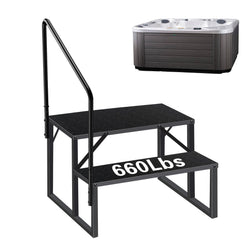Hot Tub Steps with Handrail, 2 Step Ladder Pool Ladder Above Ground, Anti-Slip RV Stairs Steps for Hot Tub Camper Trailer Porch Swimming Pool