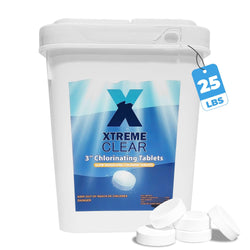 Xtremeclear 3" Chlorine Tablets Bucket, 3-inch Individually Wrapped, 25 lbs Chlorinating Tabs for Swimming Pools, Hot Tubs, Spa Slow Dissolving 25 Pound Bucket