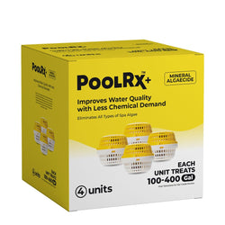 PoolRx+ Mineral Algaecide 4-Unit Pack, up to 6-Month Algae Control, for 100-400 gallons, Yellow & White, New Formula with Silver.