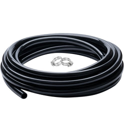 ZY-hosetube 5/8" id - 25ft Black Vinyl Tubing Flexible PVC Tube Hybrid Hose Transfer Water Fuel Gas for Pond Fountain Garden Waterfall, Durable and Safe, with 2 Hose Clamps