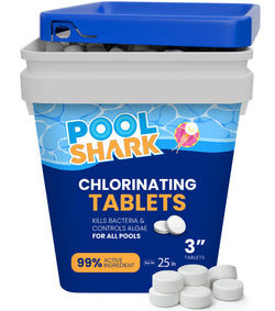 Pool Shark Swimming Pool Chlorine Tablets - 3-Inch Chlorine Tablets - Slow-Dissolving 90% Active Chlorine Tabs - Pool Chemicals for Inground Pools, Above Ground Pools, Saltwater, Spa, Hot Tub (25 lbs)