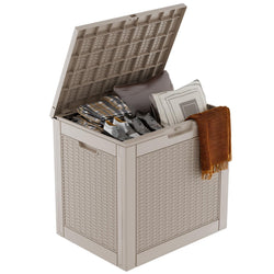 MAIUSCOLI 37 Gallon Outdoor Deck Box,Storage Lockable Waterproof Patio Furniture,Garden Tools,Cushions,Pool Accessories Outside Storage Resin Box(Grey)