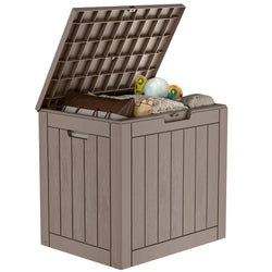 MAIUSCOLI 36 Gallon Outdoor Deck Box,Storage Lockable Waterproof Patio Furniture,Garden Tools,Cushions,Pool Accessories Outside Storage Resin Box(Grey)