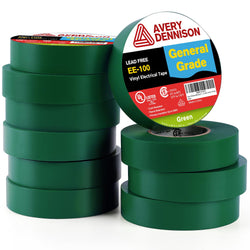 Avery Dennison Electrical Tape, 10 Rolls General Use PVC Electric Tape, UL/CSA Listed ¾ in x 66 ft Insulating Vinyl Tape for Electrical, Repairs, Automotive and Equipment, EE-100, Green