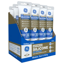GE Advanced Silicone Caulk for Window & Door, Clear, 2.8 fl oz Tube, 12 Pack - 100% Waterproof Silicone Sealant, 5X Stronger Adhesion, Freeze & Sun Proof
