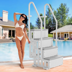 VINGLI Pool Ladder Heavy-Duty Safety Step for Above Ground Pools Stair Entry System with Handrails, White and Grey (Full Gray, 4 Steps)