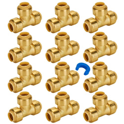 SUNGATOR 1/2 Inch Tee, Push Pex Tee Plumbing Fittings 1/2 Inch, No Lead Brass Push-to-Connect T Plumbing Fittings for PEX Pipe, Copper, CPVC, with 1 Disconnect Clip, Pack of 12
