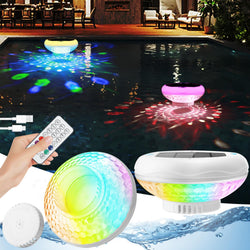 QOLNBY Floating Pool Lights, Solar Pool Chlorine Floater with USB Charging, 6.69 Inch IP68 Waterproof 2600mAh 13 Color Modes Adjustable Pool Chlorine Dispenser Upper and Lower Glow Pool Lights 2 PACK