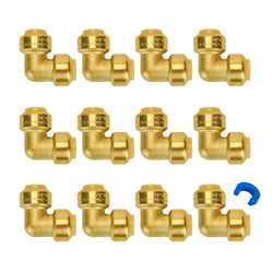SUNGATOR 1/2 Inch 90 Degree Elbow, Push Pex Elbow 1/2 Inch, No Lead Brass Push-to-Connect Plumbing Fittings for PEX Pipe, Copper, CPVC, with 1 Disconnect Clip, Pack of 12