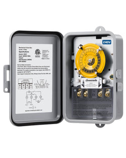 DEWENWILS 24-Hour Mechanical Timer Switch - 208-277VAC DPST, 5HP 40A, Metal Enclosure, Heavy Duty, Manual Override, Ideal for Pool Pump, Water Heater, Lights and Fans, Weatherproof, ETL Listed, Gray