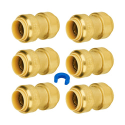 SUNGATOR 6-Pack Straight Coupling, 3/4 Inch Push PEX Fittings, Push-to-Connect Pex Pipe, Copper, CPVC, No Lead Brass Plumbing Fittings with Disconnect Clip