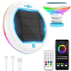 Solar Pool Chlorine Floater with Floating Pool Light, APP-Controlled Lights Adjustable Release Easy-Open Chlorine Floater Dispenser for Pool Large Capacity for 2 Tablets, Pool Lights That Float